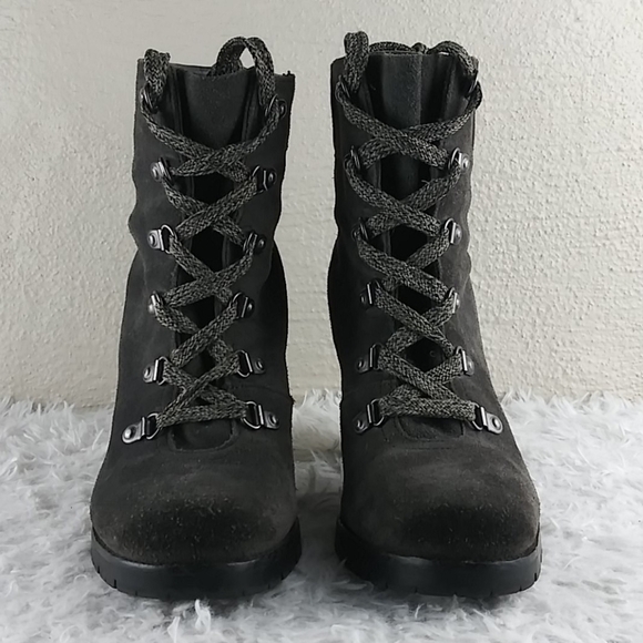 Sam Edelman Carolena Gray Suede Leather Lace Up Almond Toe High Heel Ankle Boot - Picture 3 of 16
